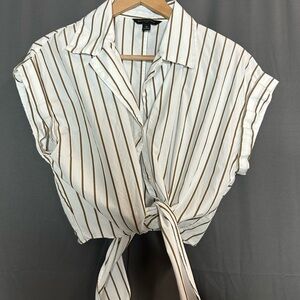 Banana Republic Brown and White Striped Button Down Shirt